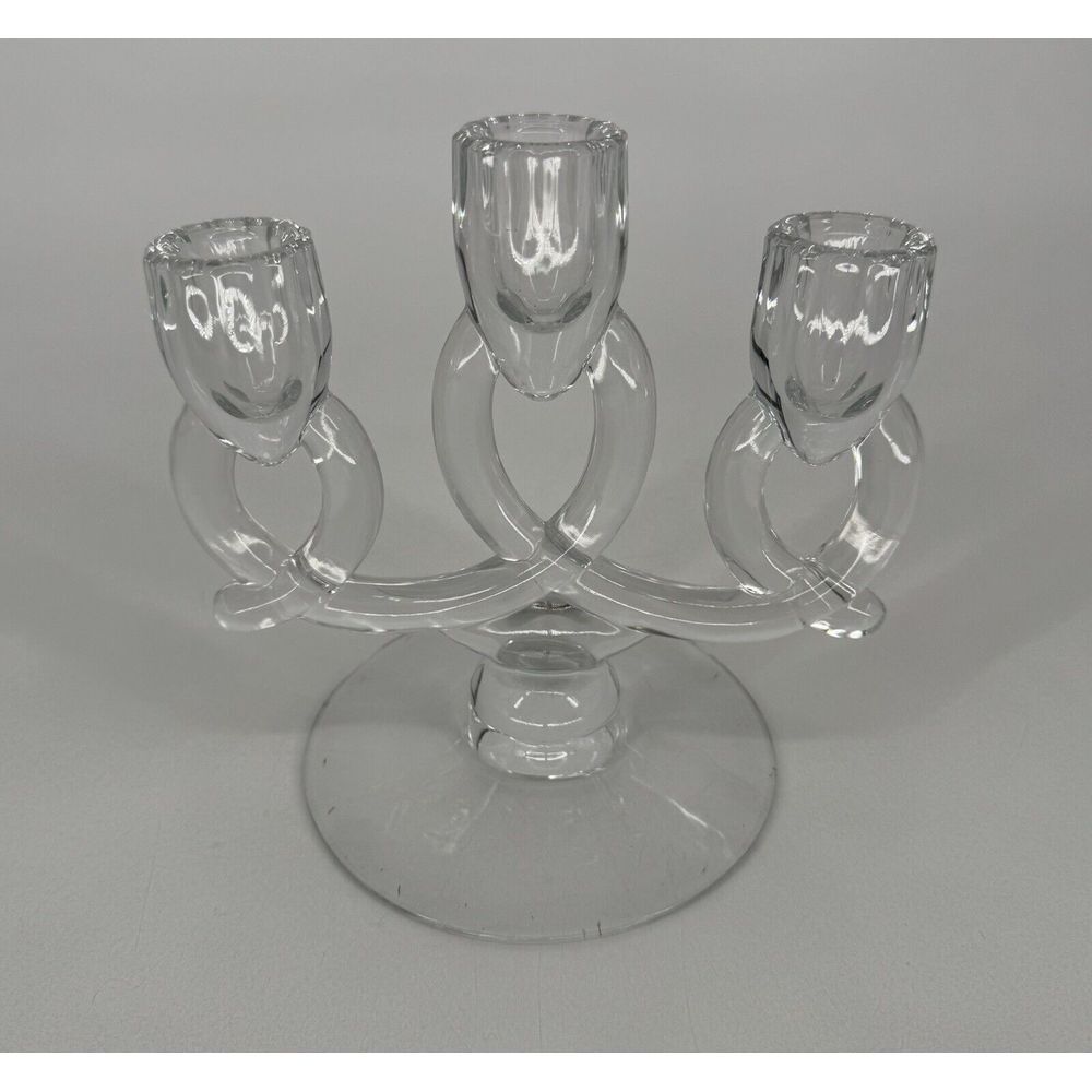 Heisey Lariat Triple‎ Candle Stick Candle Holders Crystal Clear Elegant Wedding
